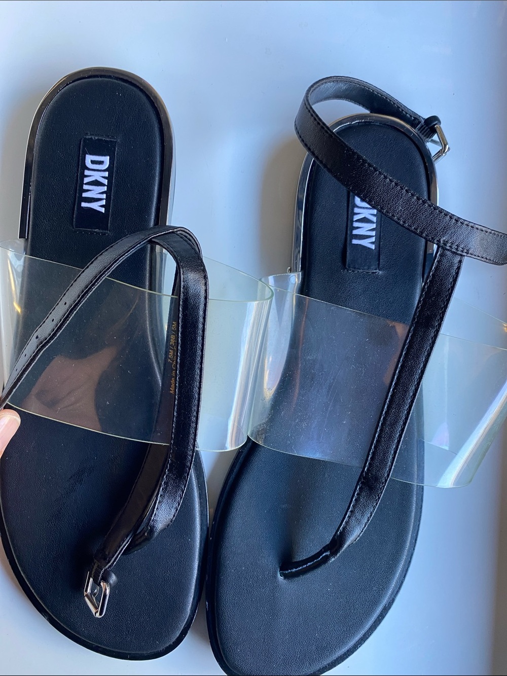 DKNY Black Sandals with Clear PVC Strap - Women's